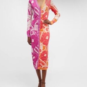 Floral V-Neck Button-Down Dress - Pink, Orange, White